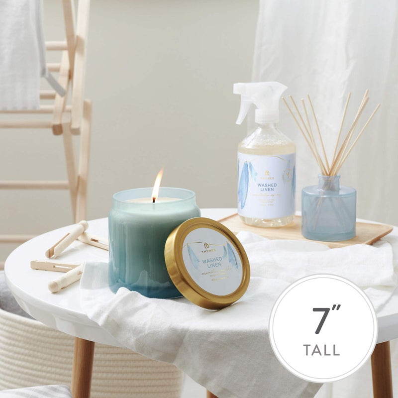Thymes Petite Reed Diffuser Set â€“ Includes Rattan Wood Sticks, Fragrance Oil, & Glass Bottle â€“ Home Fragrance Oil Diffuser â€“ Luxury Home Decor â€“ Guest Bathroom Essentials (Washed Linen, 4 fl oz) - Image 4